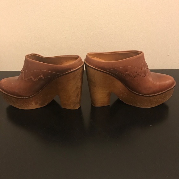 Free People Brown Leather Clogs 38 - Picture 4 of 7